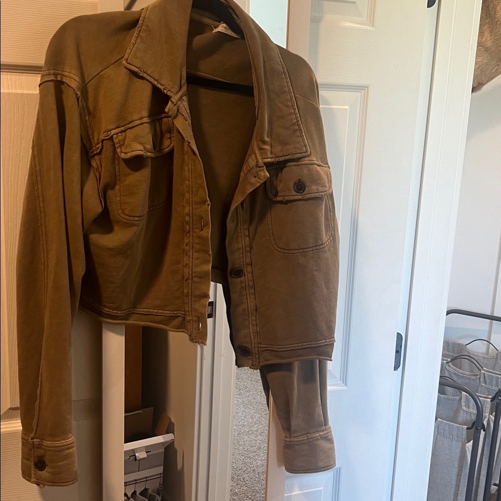 FREE PEOPLE Saturday brown cotton crop shirt jacket shacket Small